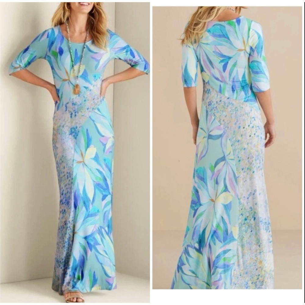 Soft Surroundings Womens Stella Watercolor Maxi‎ Dress Size Lp Vacation Resort
